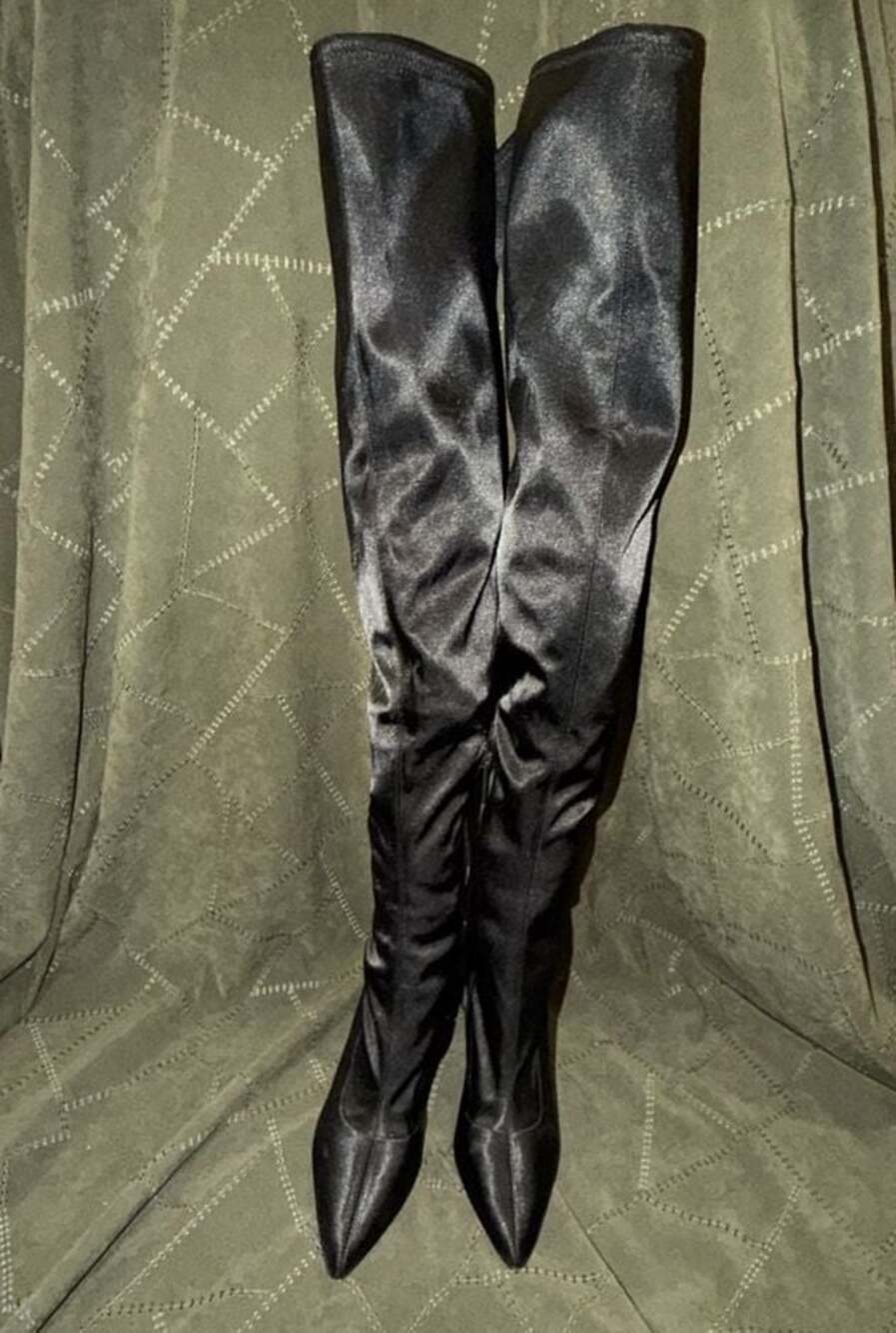 Kendall + Kylie Black Satin Pointed Toe Over-The-Knee Heeled Boots 7.5